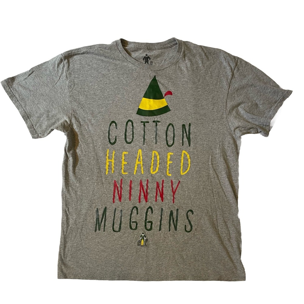 Cotton Headed Ninny Muffins Size Large T-shirt Gray Funny Christmas Elf Unisex